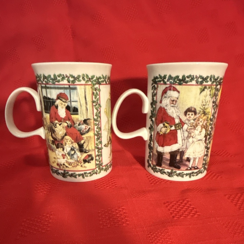 Dunoon Stoneware Christmas Santa Claus 1/2 Pint Coffee Mug Set of 2 Scotland